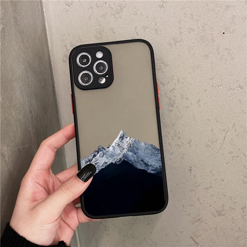 Snow Mountain Phone Case for iPhone 7 8 Plus SE2 X XR XS MAX 12 13 14 15 mini 11 Pro Max Matte Back Shockproof Covers Fundas