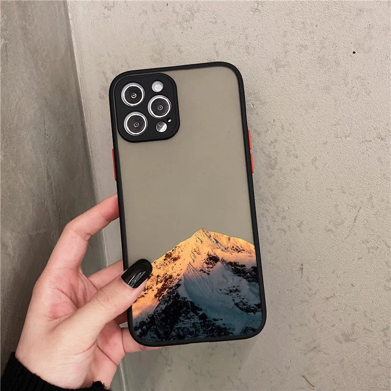 Snow Mountain Phone Case for iPhone 7 8 Plus SE2 X XR XS MAX 12 13 14 15 mini 11 Pro Max Matte Back Shockproof Covers Fundas