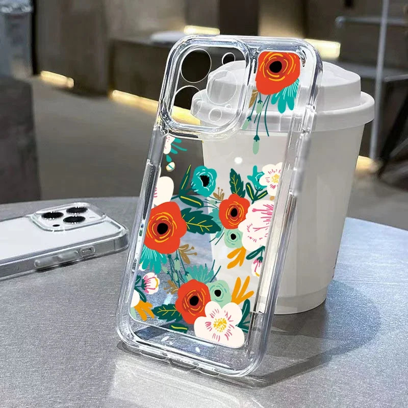 Transparent Small Chrysanthemum Flower Shockproof Phone Case For iPhone 11 12 13 14 15 Pro Max XS X XR 7 8 Plus Soft Clear Cover