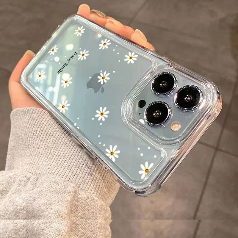 Transparent Small Chrysanthemum Flower Shockproof Phone Case For iPhone 11 12 13 14 15 Pro Max XS X XR 7 8 Plus Soft Clear Cover