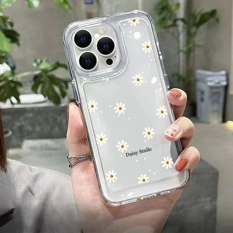Transparent Small Chrysanthemum Flower Shockproof Phone Case For iPhone 11 12 13 14 15 Pro Max XS X XR 7 8 Plus Soft Clear Cover