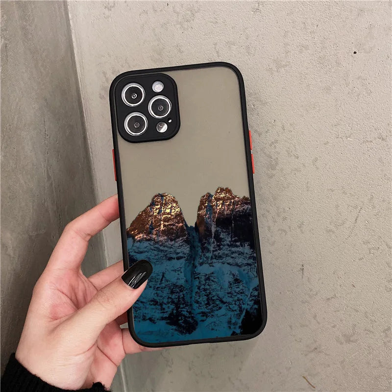 Snow Mountain Phone Case for iPhone 7 8 Plus SE2 X XR XS MAX 12 13 14 15 mini 11 Pro Max Matte Back Shockproof Covers Fundas