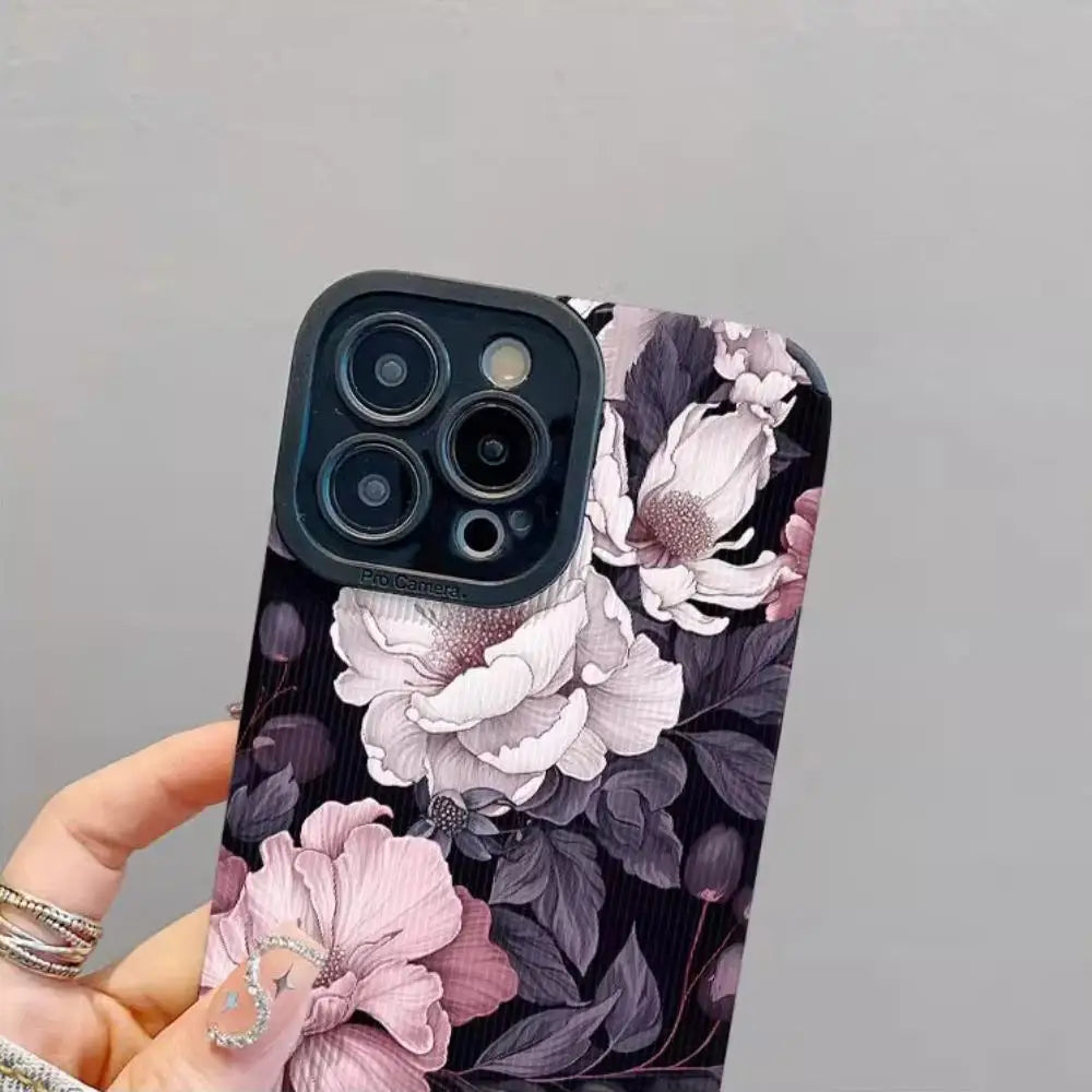 Flower Pattern Phone Case, Cover for IPhone 16 Pro Max 15 Pro 14Plus 13 12 11 XR X/XS Smartphone Shockproof Anti-slip Soft TPU