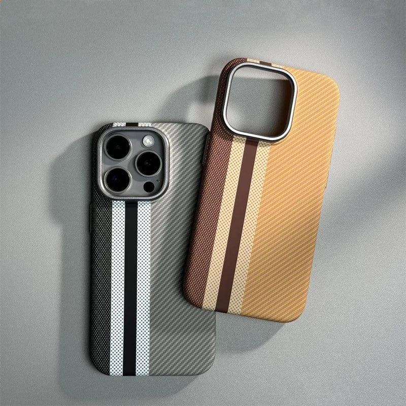 Carbon Fibre Wireless Charging for MagSafe Phone Case for iPhone 17 Pro 16 14 15Pro Max 15 13 12 Alloy Lens Hit Color Hard Cover