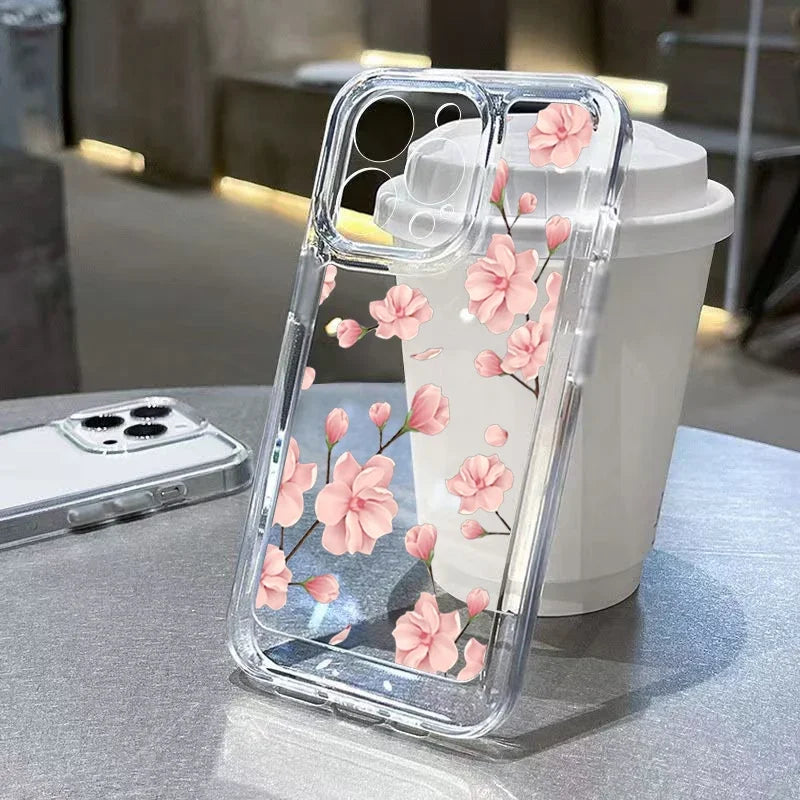 Transparent Small Chrysanthemum Flower Shockproof Phone Case For iPhone 11 12 13 14 15 Pro Max XS X XR 7 8 Plus Soft Clear Cover