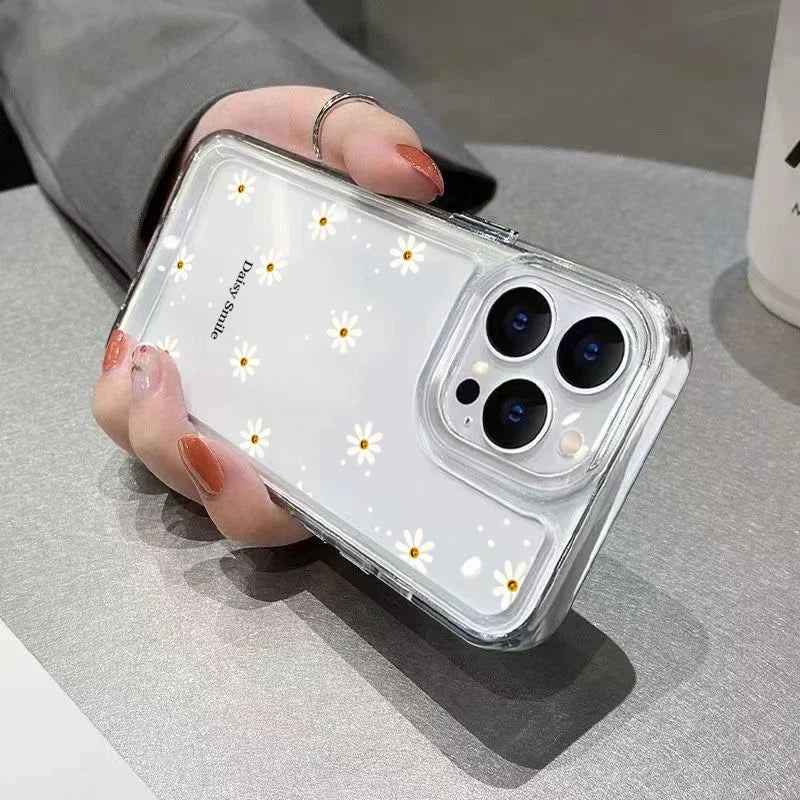 Transparent Small Chrysanthemum Flower Shockproof Phone Case For iPhone 11 12 13 14 15 Pro Max XS X XR 7 8 Plus Soft Clear Cover