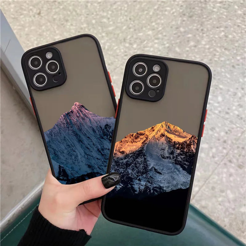 Snow Mountain Phone Case for iPhone 7 8 Plus SE2 X XR XS MAX 12 13 14 15 mini 11 Pro Max Matte Back Shockproof Covers Fundas