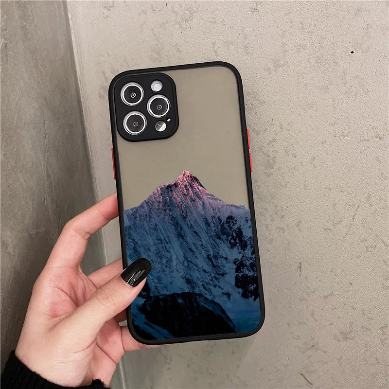 Snow Mountain Phone Case for iPhone 7 8 Plus SE2 X XR XS MAX 12 13 14 15 mini 11 Pro Max Matte Back Shockproof Covers Fundas