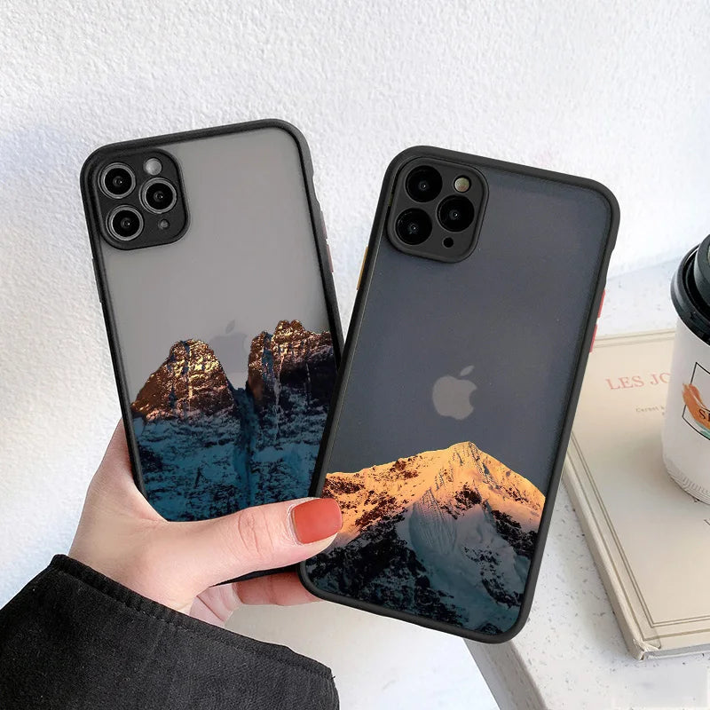 Snow Mountain Phone Case for iPhone 7 8 Plus SE2 X XR XS MAX 12 13 14 15 mini 11 Pro Max Matte Back Shockproof Covers Fundas