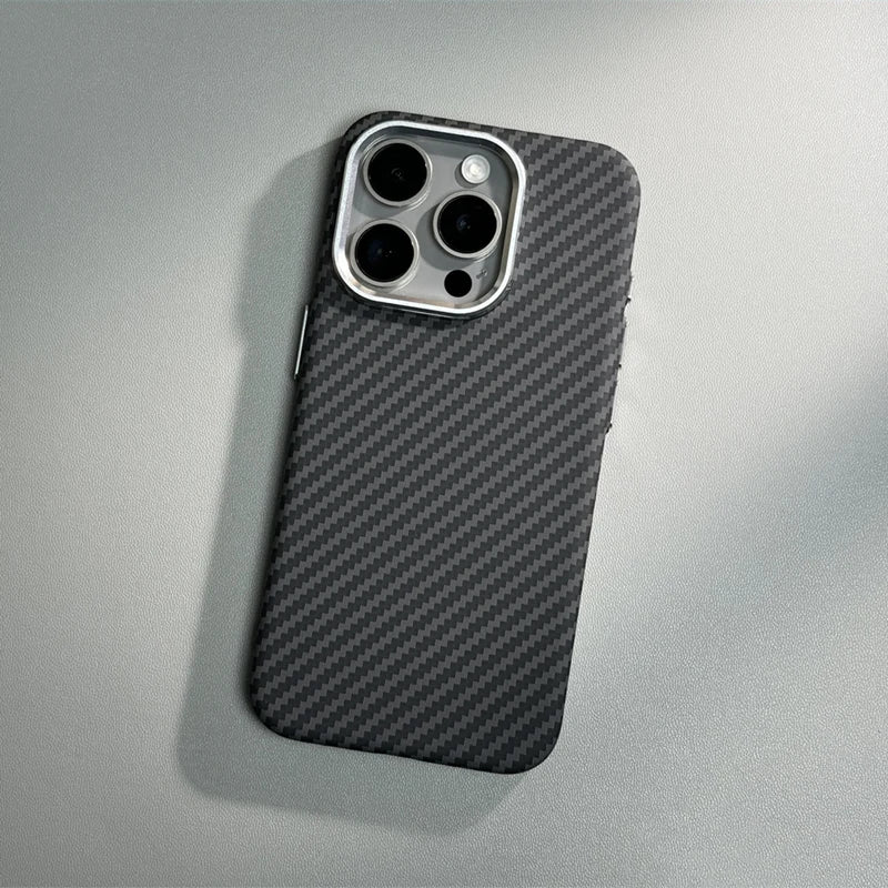 Carbon Fibre Wireless Charging for MagSafe Phone Case for iPhone 17 Pro 16 14 15Pro Max 15 13 12 Alloy Lens Hit Color Hard Cover