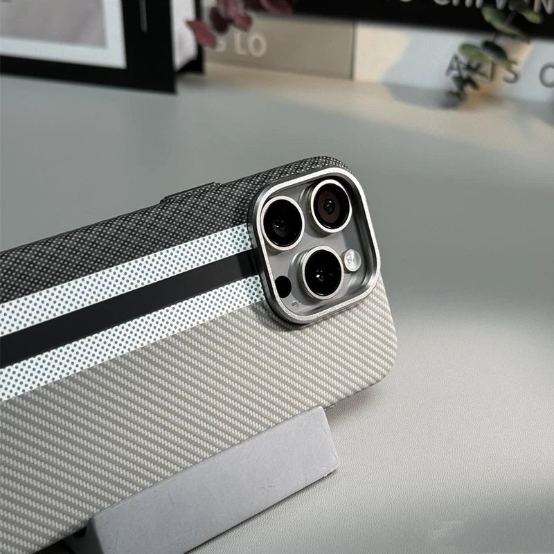 Carbon Fibre Wireless Charging for MagSafe Phone Case for iPhone 17 Pro 16 14 15Pro Max 15 13 12 Alloy Lens Hit Color Hard Cover