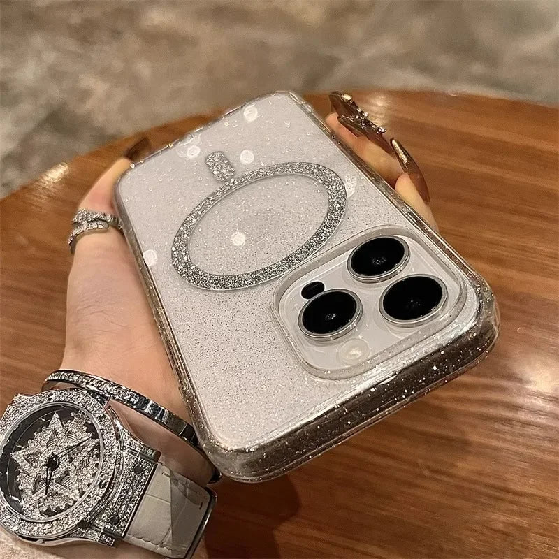 Luxury Glitter for Magsafe Magnetic Phone Case for iPhone 16 15 14 12 13 15 Pro Max Wireless Charging Clear Soft TPU Cover