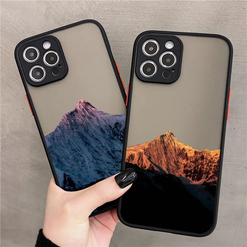 Snow Mountain Phone Case for iPhone 7 8 Plus SE2 X XR XS MAX 12 13 14 15 mini 11 Pro Max Matte Back Shockproof Covers Fundas