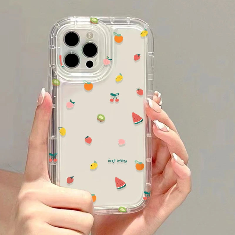 Transparent Fruit Soft Clear Phone Case For iPhone 11 15 13 17 12 14 16 Pro Max 7 8 Plus X XR XS SE 2020 3 TPU Shockproof Cover