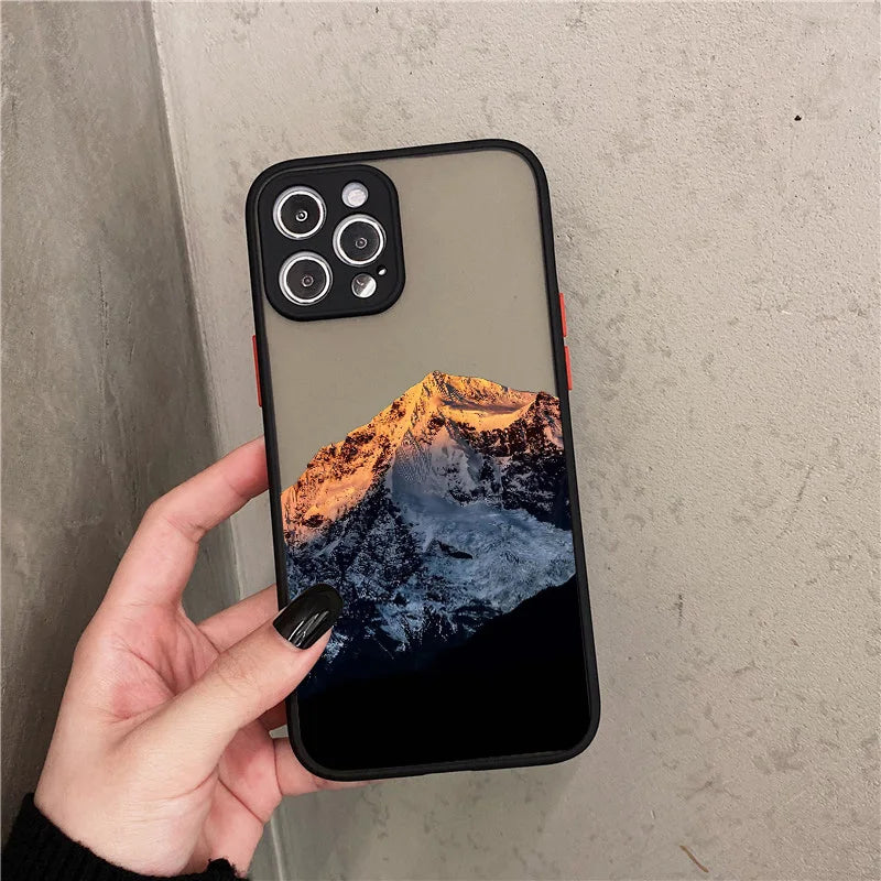 Snow Mountain Phone Case for iPhone 7 8 Plus SE2 X XR XS MAX 12 13 14 15 mini 11 Pro Max Matte Back Shockproof Covers Fundas